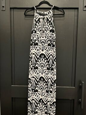 INC International Concepts Black and White Printed Maxi Halter Dress